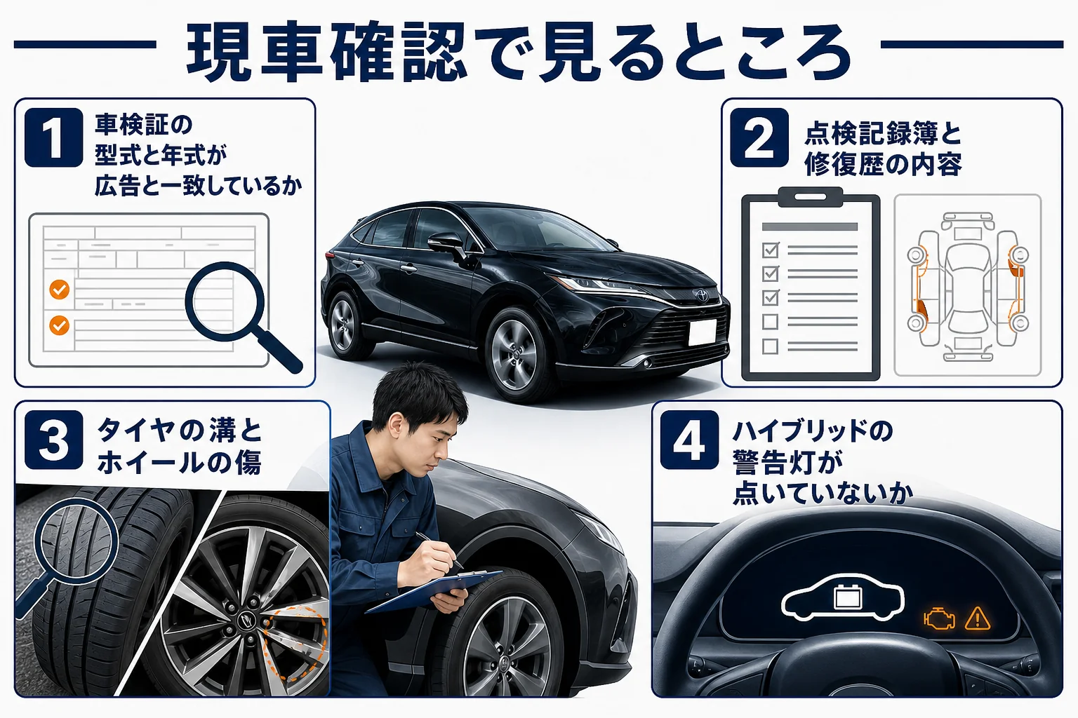 ハリアー中古車の現車確認チェックの図解