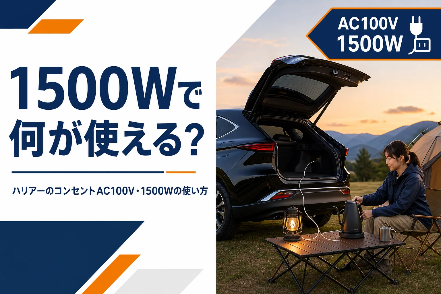 ハリアーのAC100V・1500Wコンセントの使い方を示したアイキャッチ