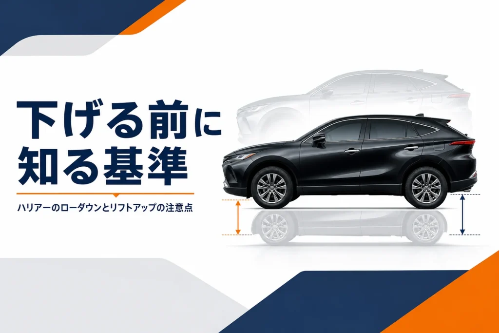 ハリアーの車高を下げる場合と上げる場合を比べたアイキャッチ