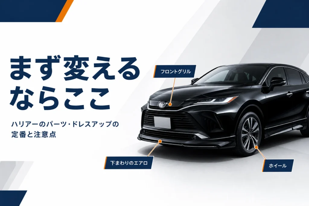 ハリアーのカスタムで変える定番の3か所を示したアイキャッチ