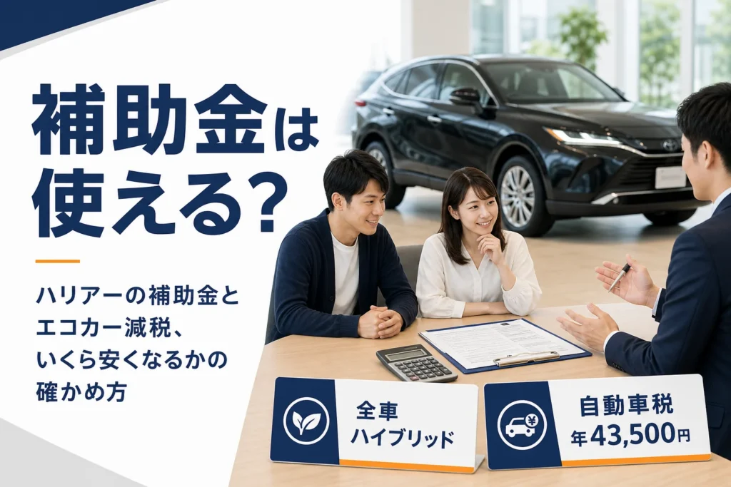 ハリアーの補助金と減税を見積書で確かめるイメージのアイキャッチ