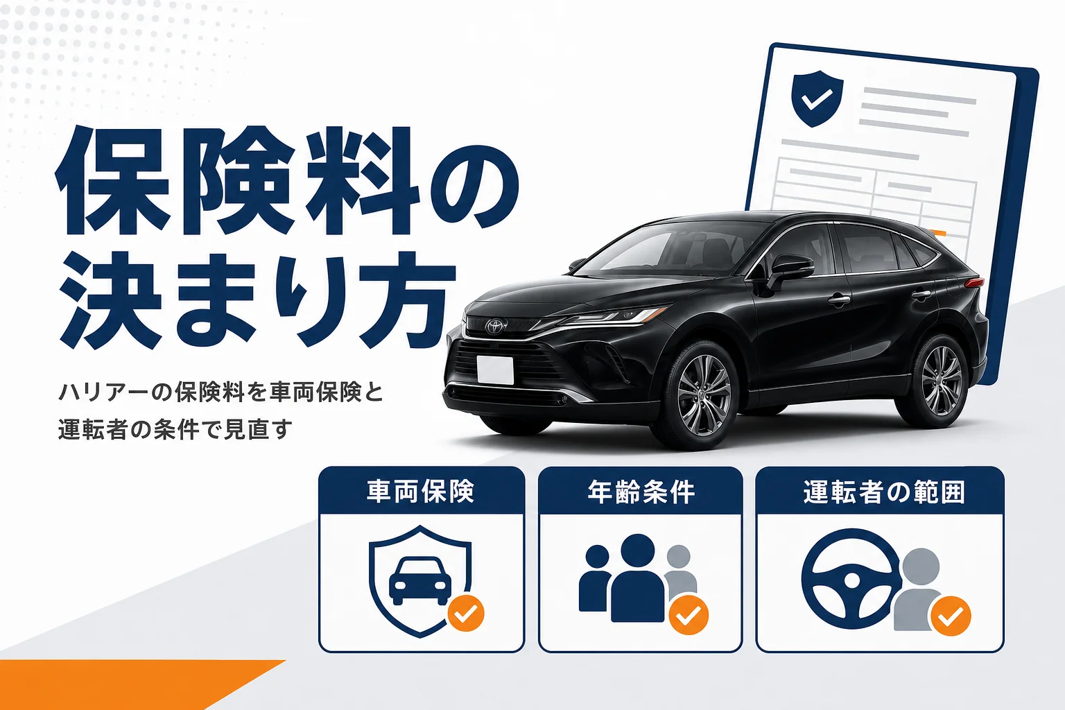 ハリアーの保険料を左右する車両保険と運転者の条件を示したアイキャッチ