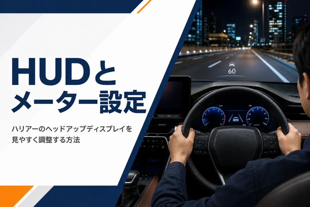 ハリアーのヘッドアップディスプレイとメーター表示の設定を示したアイキャッチ