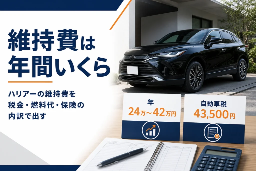 ハリアーの年間維持費の目安と自動車税を示したアイキャッチ