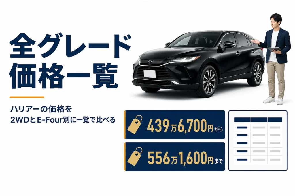 ハリアーの新車価格の下限と上限を示したアイキャッチ