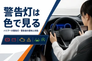 ハリアーのメーターの警告灯を色で見分けるイメージのアイキャッチ