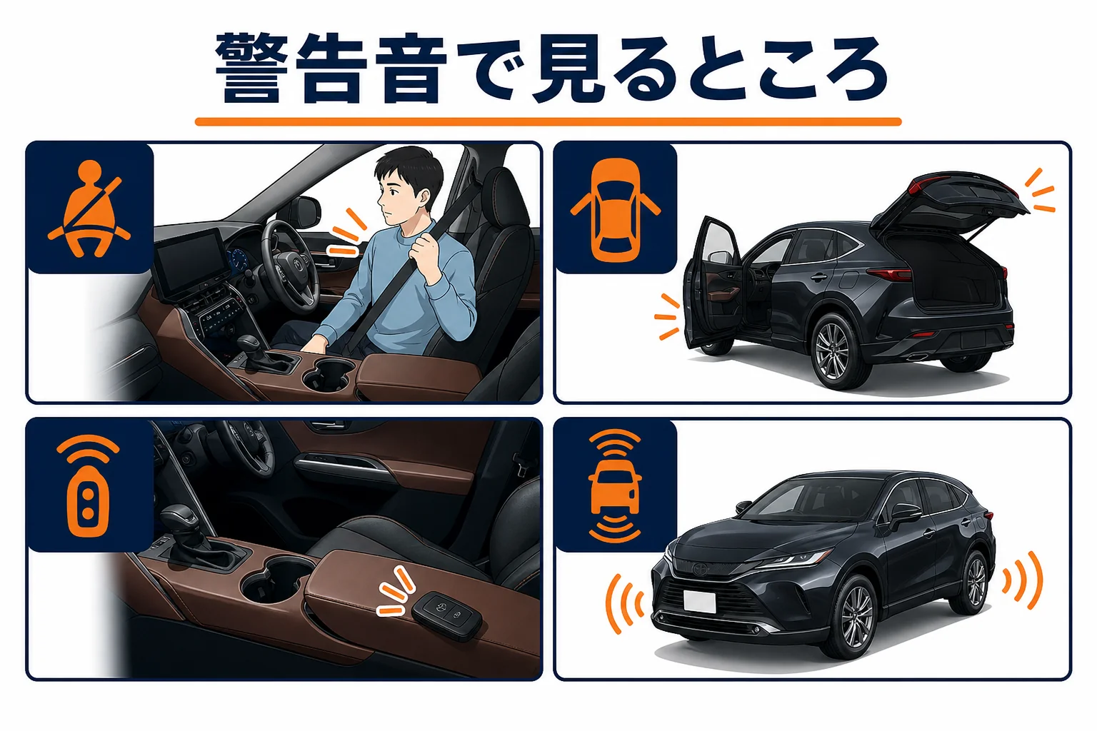 ハリアーの警告音が鳴った時に見るところの図解