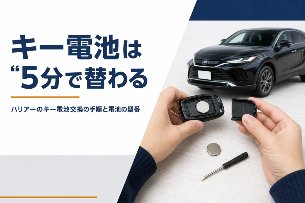 ハリアーのスマートキーを開いてボタン電池を交換するイメージのアイキャッチ