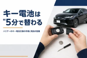 ハリアーのスマートキーを開いてボタン電池を交換するイメージのアイキャッチ