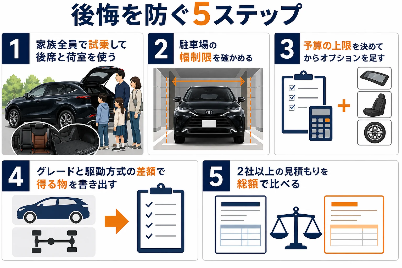 ハリアーを買う前に後悔を防ぐ5ステップの図解