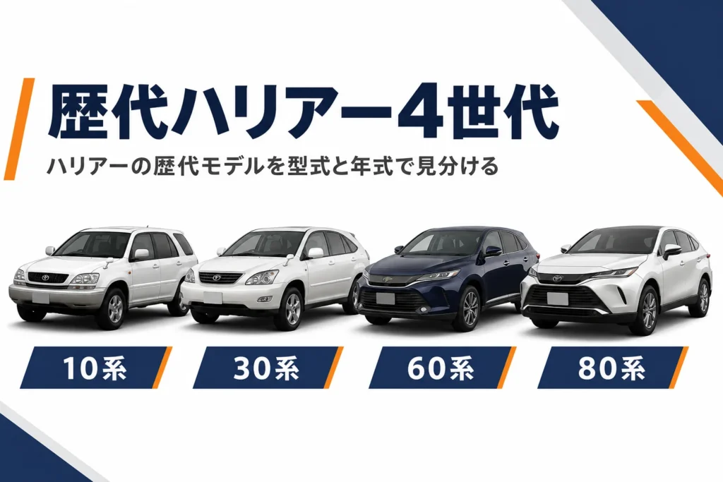 ハリアーの歴代4世代を年代順に並べたアイキャッチ
