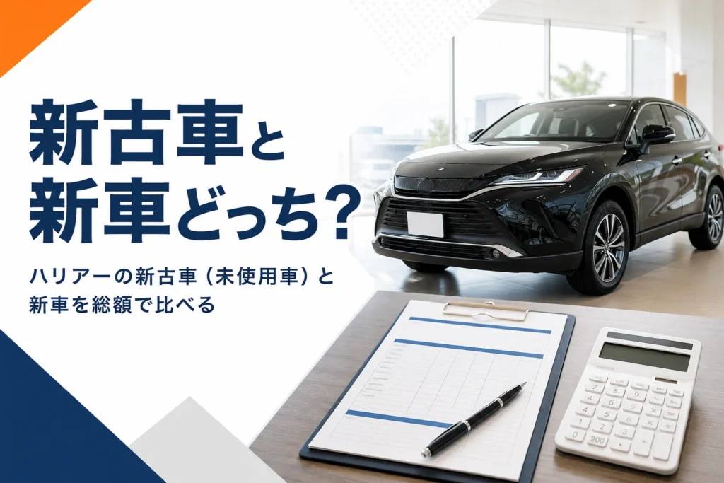 ハリアーの新古車と新車を見積書で比べるイメージ