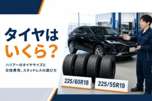 ハリアーのタイヤサイズと交換費用を確かめるイメージのアイキャッチ
