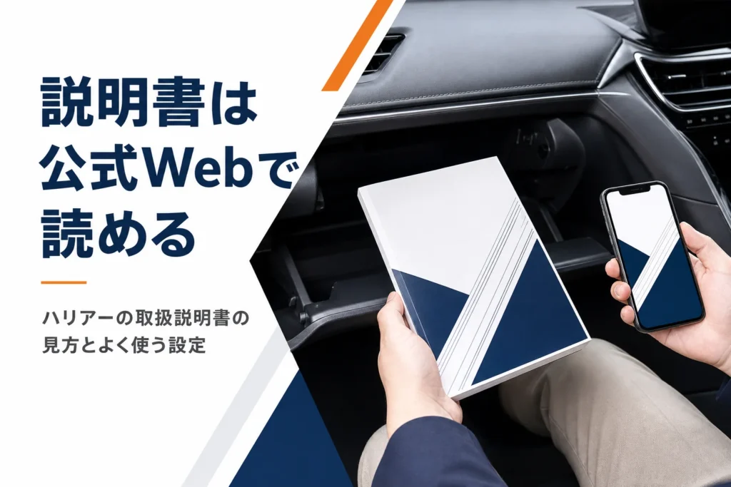 ハリアーの取扱説明書の冊子とスマホのWeb版を並べたイメージのアイキャッチ