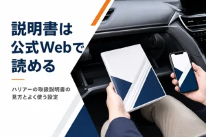 ハリアーの取扱説明書の冊子とスマホのWeb版を並べたイメージのアイキャッチ