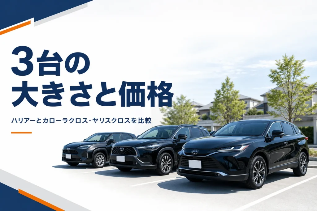 大きさの違う3台のSUVを並べて比べるイメージ